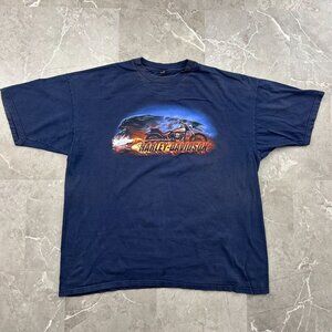 Harley Davidson Graphic Tee Mens 3XL Eagle Flames Ohio Short Sleeve y2k Blue
